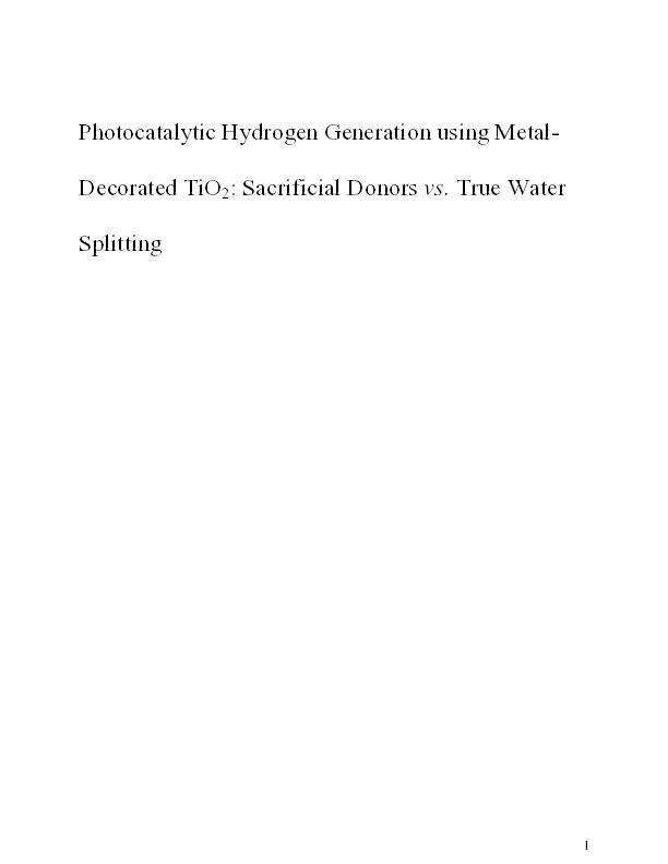 Photocatalytic Hydrogen Generation Using Metal-Decorated TiO2: Sacrificial Donors vs True Water Splitting Thumbnail