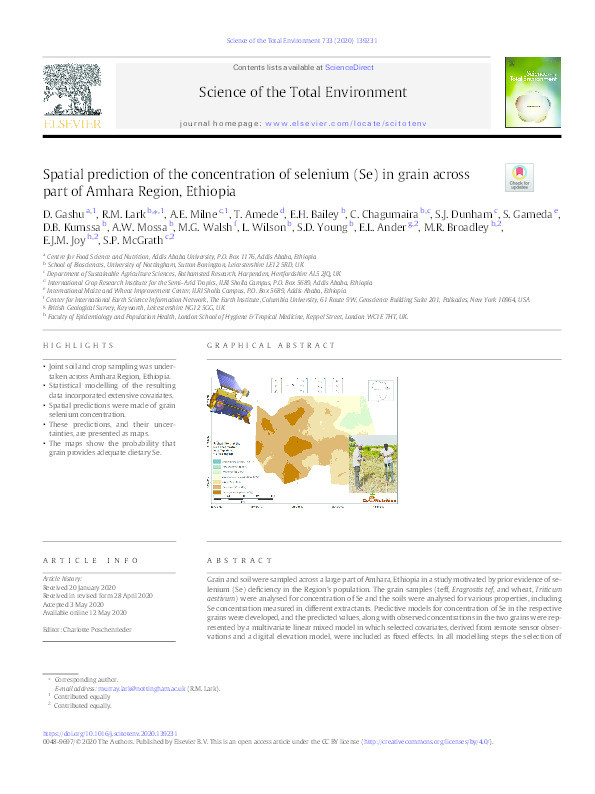 Spatial prediction of the concentration of selenium (Se) in grain across part of Amhara Region, Ethiopia Thumbnail