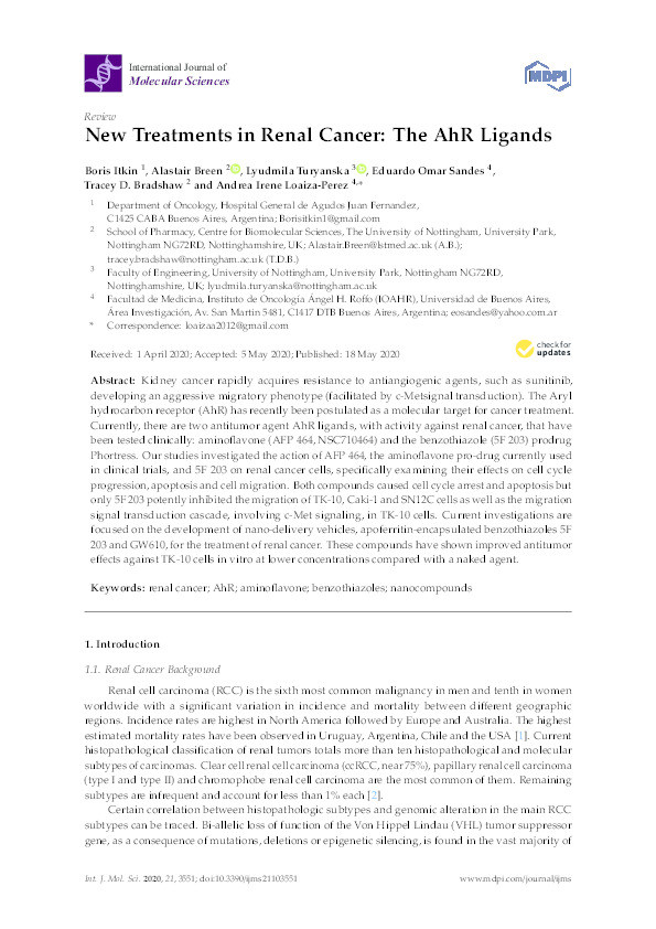 New Treatments in Renal Cancer: The AhR Ligands Thumbnail