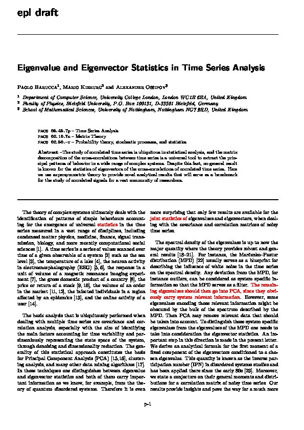 Eigenvalue and eigenvector statistics in time series analysis Thumbnail