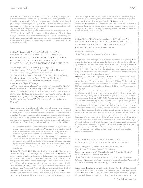 T129. Pharmacological Interventions in Trials of People with Schizophrenia: A Register-Based Classification of Seventy Years of Research Thumbnail