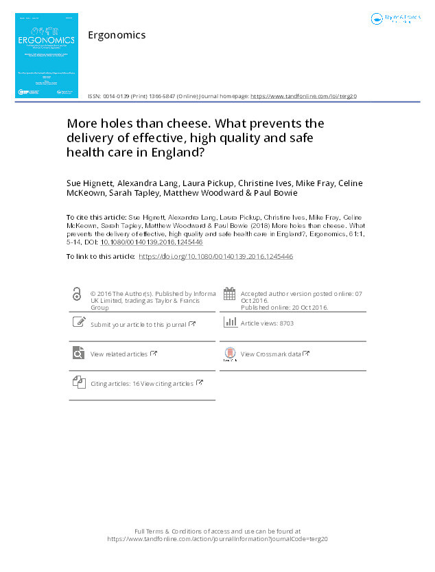 More holes than cheese. What prevents the delivery of effective, high quality and safe health care in England? Thumbnail