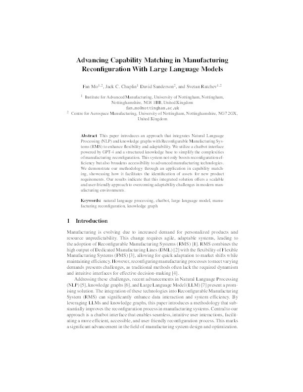 Advancing Capability Matching in Manufacturing Reconfiguration with Large Language Models Thumbnail