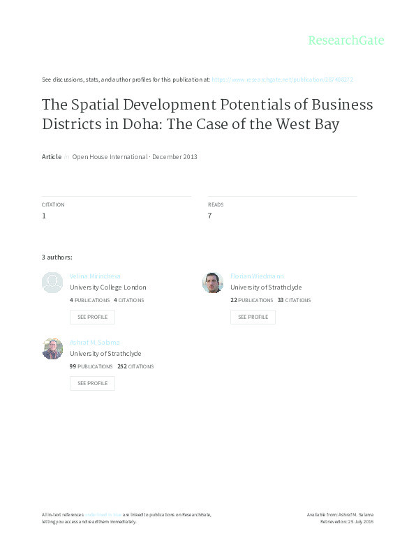 The spatial development potentials of business districts in Doha: The case of the West Bay Thumbnail