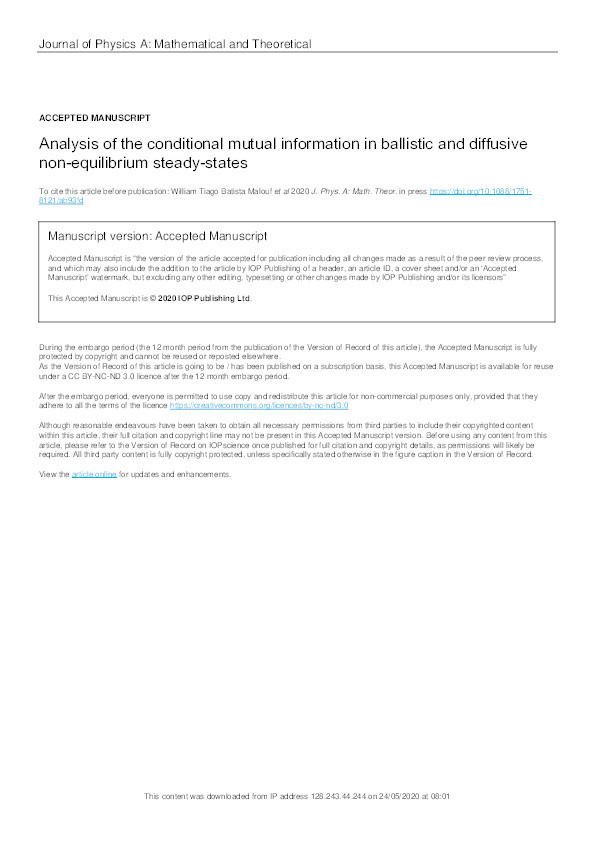 Analysis of the conditional mutual information in ballistic and diffusive non-equilibrium steady-states Thumbnail