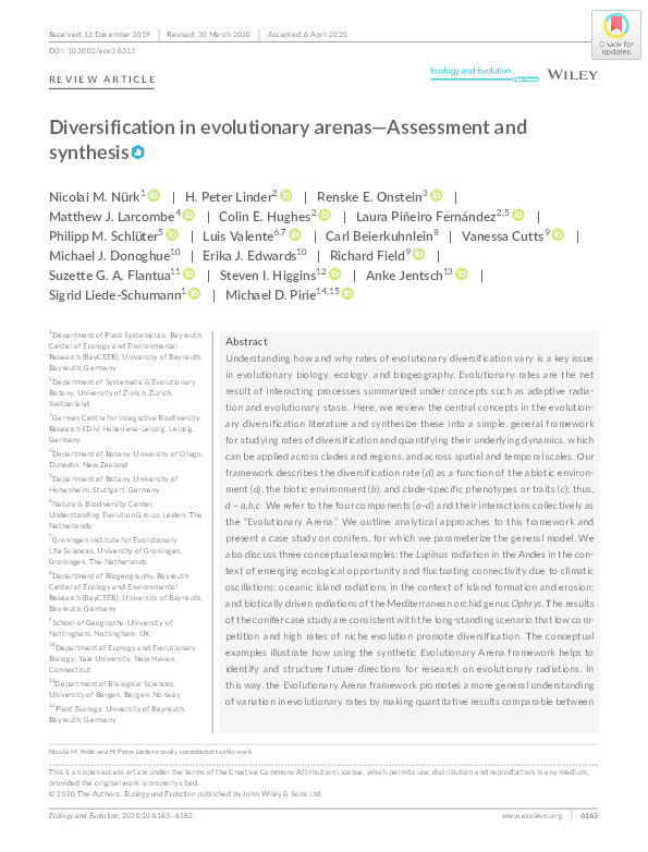 Diversification in evolutionary arenas - Assessment and synthesis Thumbnail