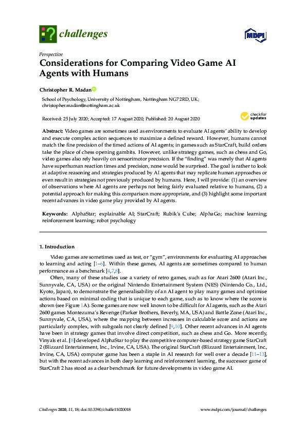 Considerations for comparing video-game AI agents with humans Thumbnail