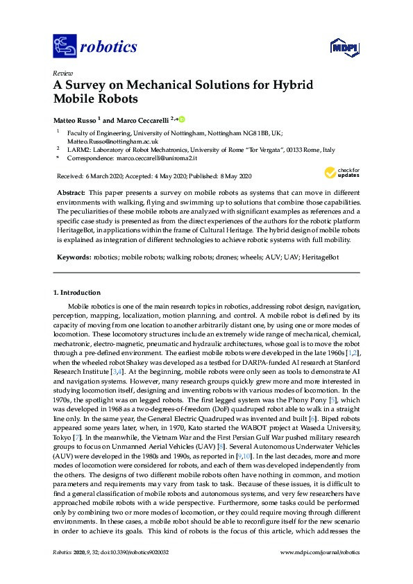 Survey on mechanical solutions for hybrid mobile robots Thumbnail