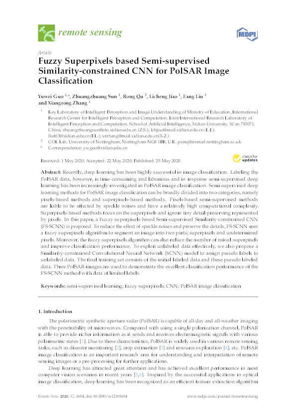 Fuzzy Superpixels based Semi-supervised Similarity-constrained CNN for PolSAR Image Classification Thumbnail