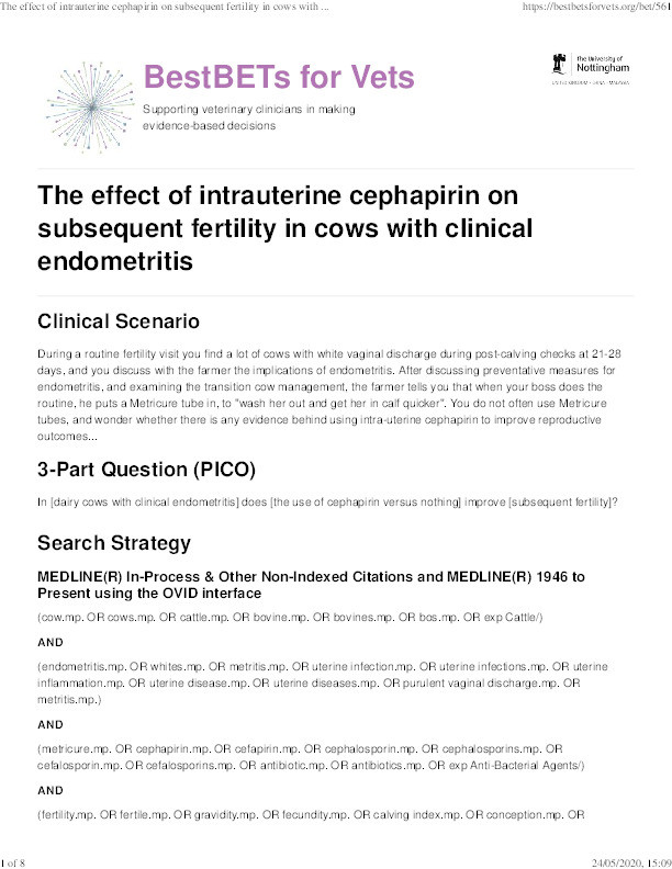 Does intrauterine cephapirin improve subsequent fertility in cows with clinical endometritis? Thumbnail