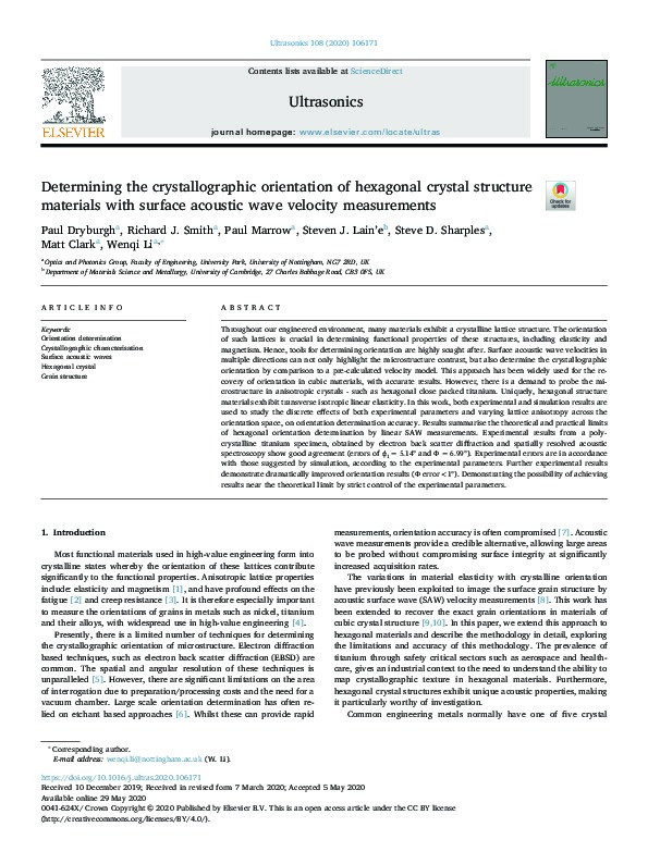 Determining the crystallographic orientation of hexagonal crystal structure materials with surface acoustic wave velocity measurements Thumbnail