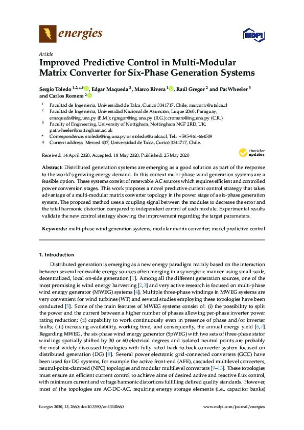 Improved Predictive Control in Multi-Modular Matrix Converter for Six-Phase Generation Systems Thumbnail