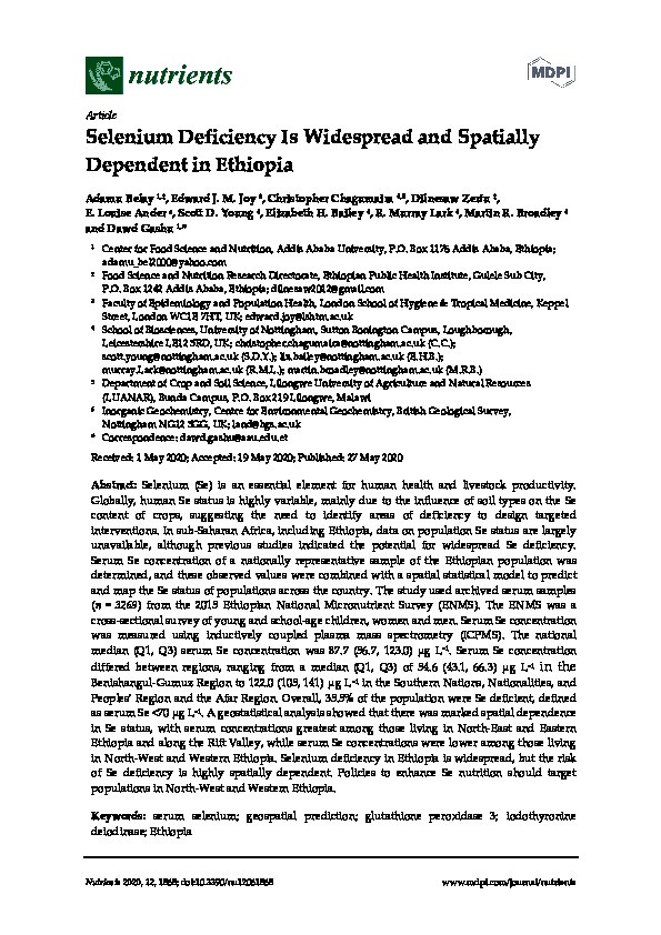 Selenium Deficiency Is Widespread and Spatially Dependent in Ethiopia Thumbnail
