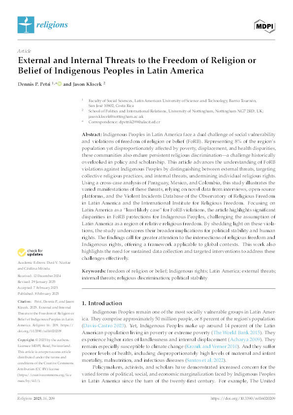 External and Internal Threats to the Freedom of Religion or  Belief of Indigenous Peoples in Latin America Thumbnail