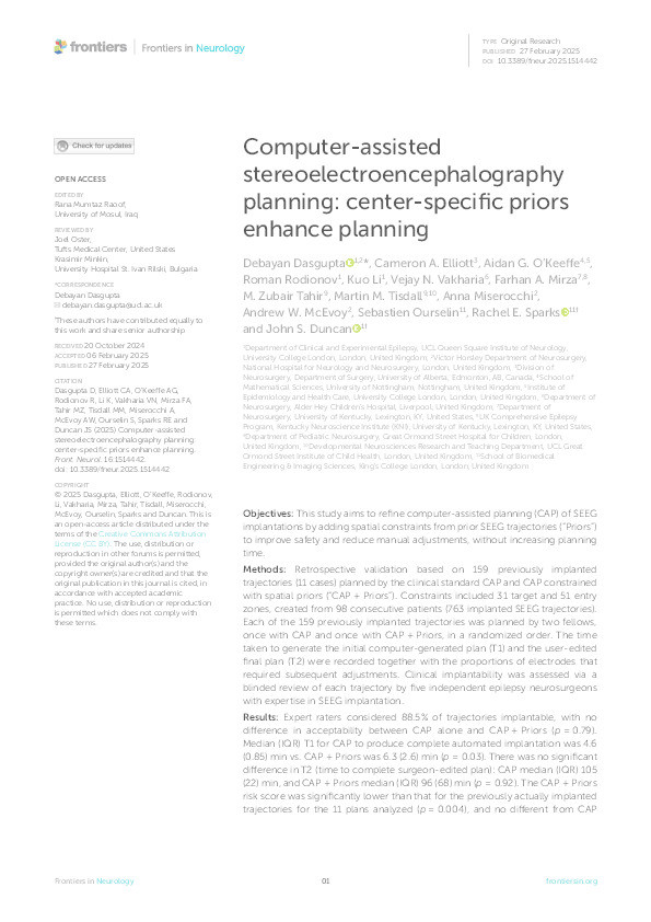 Computer-Assisted Stereo-Electroencephalography Planning: Centre-Specific Priors Enhance Planning Thumbnail