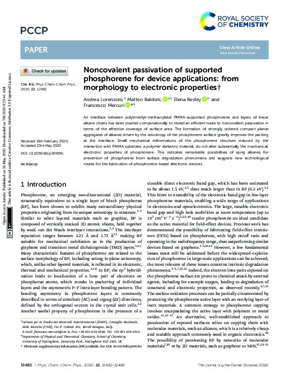 Noncovalent passivation of supported phosphorene for device applications: from morphology to electronic properties Thumbnail