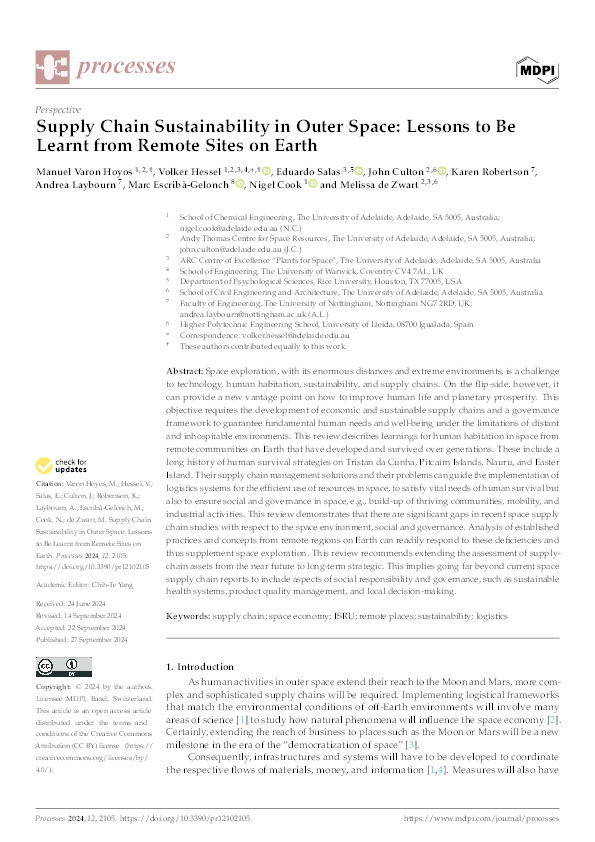 Supply Chain Sustainability in Outer Space: Lessons to Be Learnt from Remote Sites on Earth Thumbnail