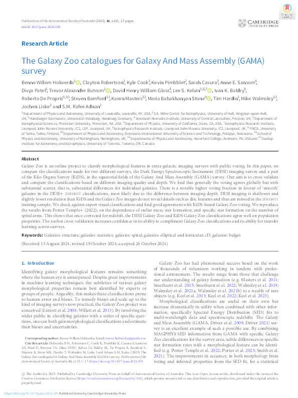 The Galaxy Zoo catalogues for Galaxy And Mass Assembly (GAMA) survey Thumbnail