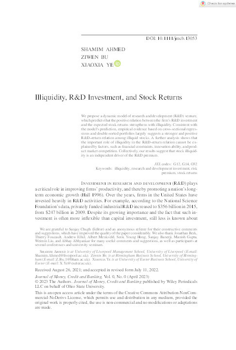 Illiquidity, R&D Investment, and Stock Returns Thumbnail