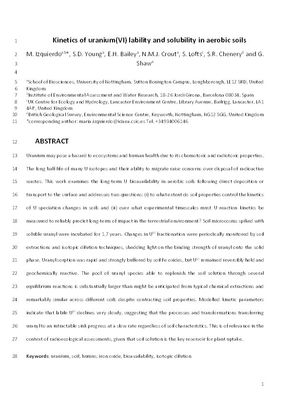 Kinetics of uranium(VI) lability and solubility in aerobic soils Thumbnail