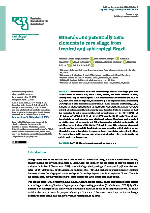 Minerals and potentially toxic elements in corn silage from tropical and subtropical Brazil Thumbnail