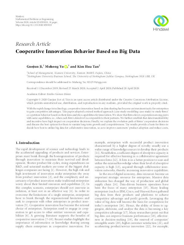 Cooperative Innovation Behavior Based on Big Data Thumbnail
