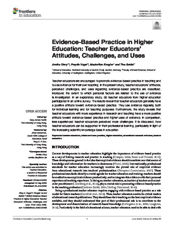 Evidence-Based Practice in Higher Education: Teacher Educators' Attitudes, Challenges, and Uses Thumbnail
