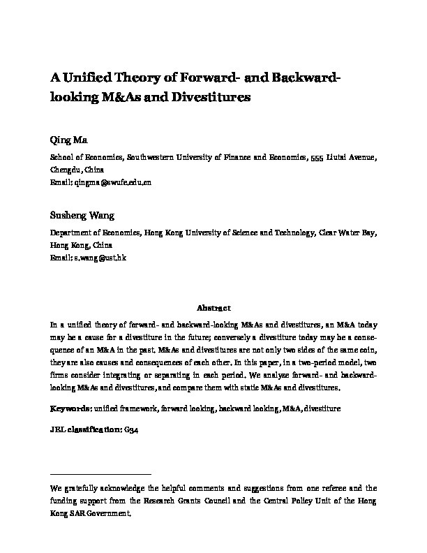 A unified theory of forward‐ and backward‐looking M&As and divestitures Thumbnail