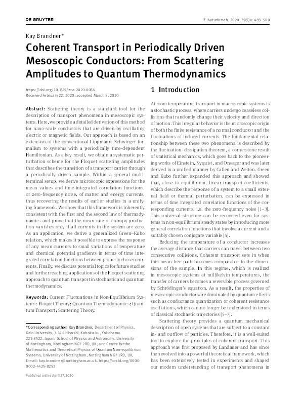 Coherent Transport in Periodically Driven Mesoscopic Conductors: From Scattering Amplitudes to Quantum Thermodynamics Thumbnail