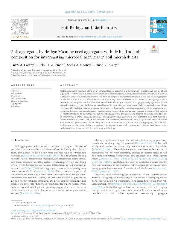 Soil aggregates by design: Manufactured aggregates with defined microbial composition for interrogating microbial activities in soil microhabitats Thumbnail