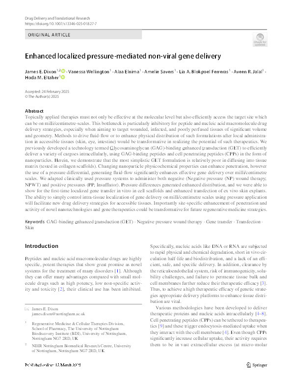 Enhanced localized pressure-mediated non-viral gene delivery Thumbnail