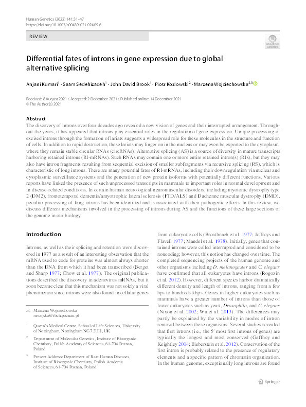Differential fates of introns in gene expression due to global alternative splicing Thumbnail