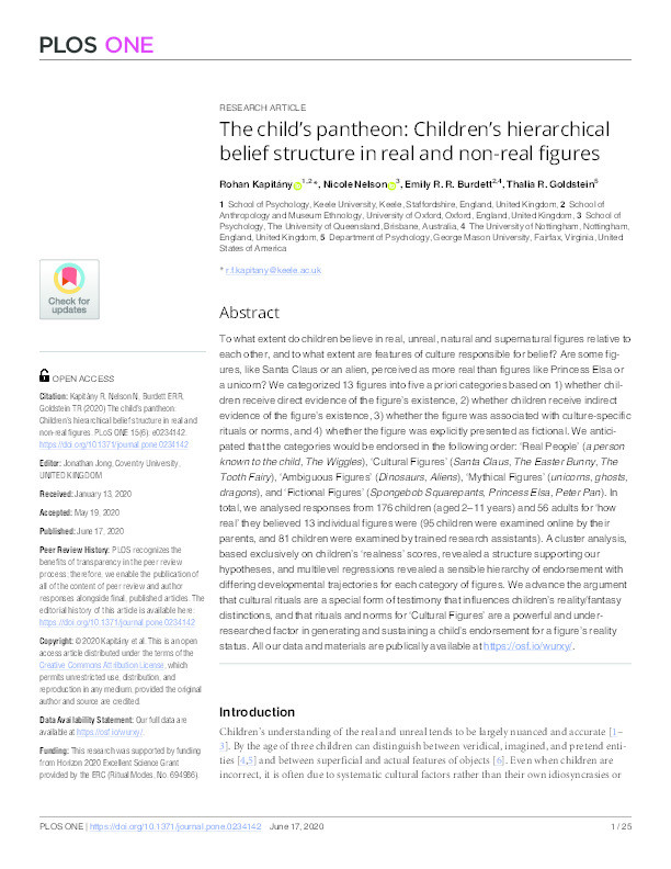 The child’s pantheon: Children’s hierarchical belief structure in real and non-real figures Thumbnail