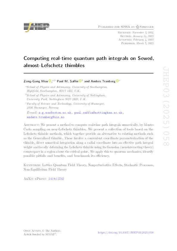 Computing real-time quantum path integrals on Sewed, almost-Lefschetz thimbles Thumbnail
