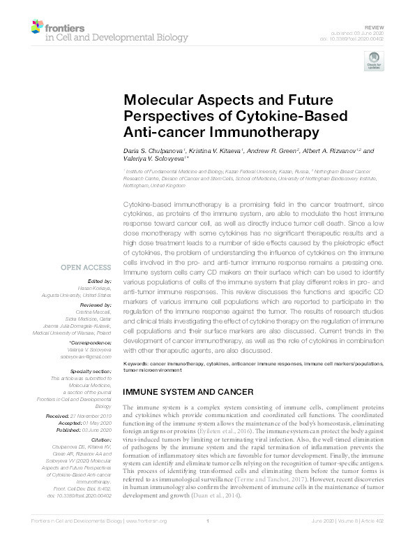 Molecular Aspects and Future Perspectives of Cytokine-Based Anti-cancer Immunotherapy Thumbnail