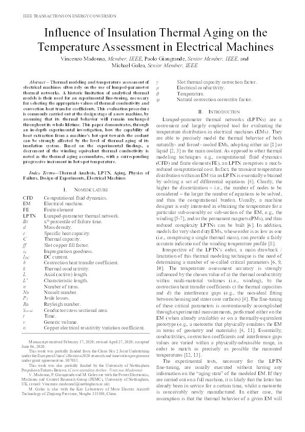 Influence of Insulation Thermal Aging on the Temperature Assessment in Electrical Machines Thumbnail
