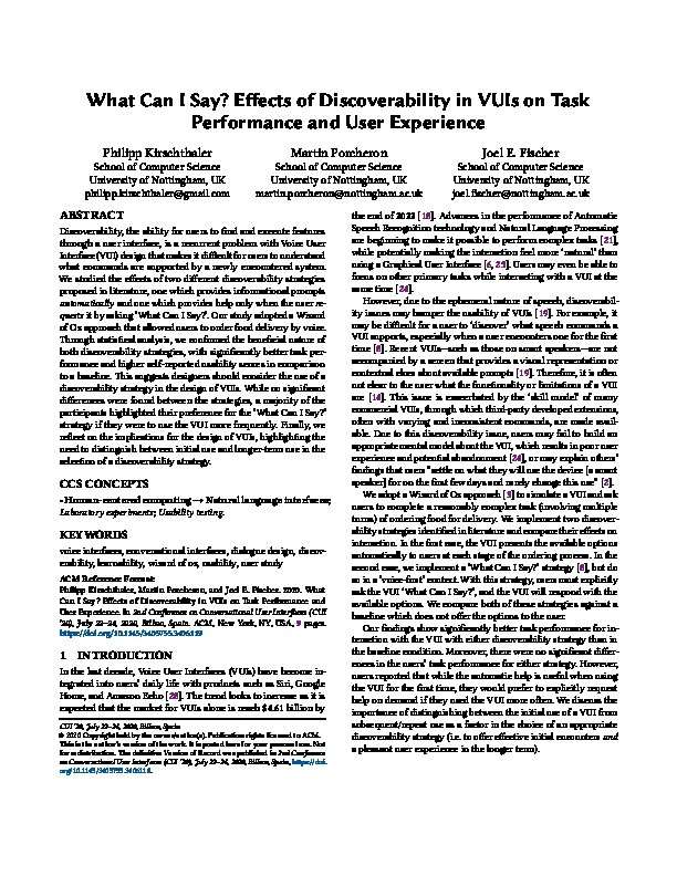 What Can I Say?: Effects of Discoverability in VUIs on Task Performance and User Experience Thumbnail
