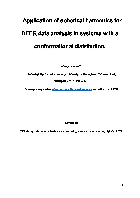 Application of spherical harmonics for DEER data analysis in systems with a conformational distribution Thumbnail
