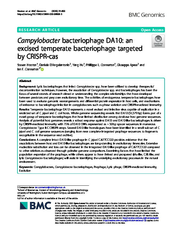 Campylobacter bacteriophage DA10: An excised temperate bacteriophage targeted by CRISPR-cas Thumbnail