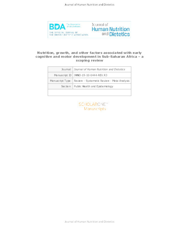 Nutrition, growth, and other factors associated with early cognitive and motor development in Sub-Saharan Africa: a scoping review Thumbnail