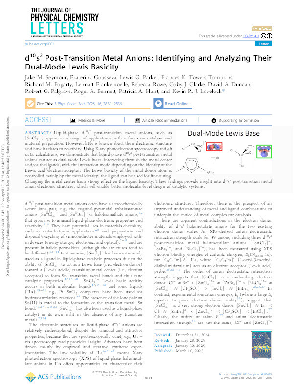 d10s2 Post-Transition Metal Anions: Identifying and Analyzing Their Dual-Mode Lewis Basicity Thumbnail