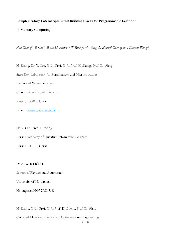 Complementary Lateral-Spin-Orbit Building Blocks for Programmable Logic and In-Memory Computing Thumbnail
