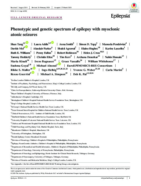 Phenotypic and genetic spectrum of epilepsy with myoclonic atonic seizures Thumbnail