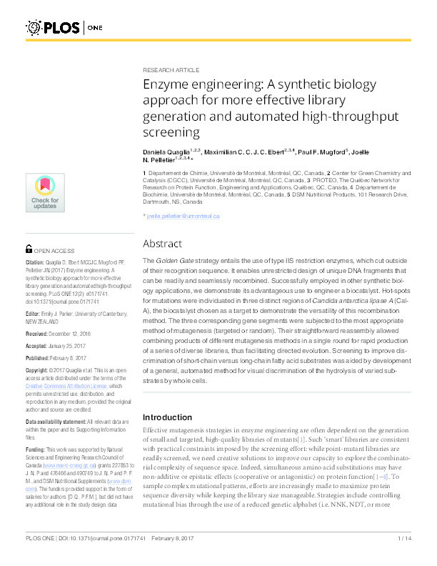 Enzyme engineering: A synthetic biology approach for more effective library generation and automated high-throughput screening Thumbnail