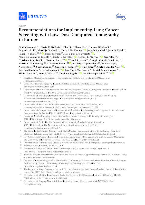 Recommendations for Implementing Lung Cancer Screening with Low-Dose Computed Tomography in Europe Thumbnail