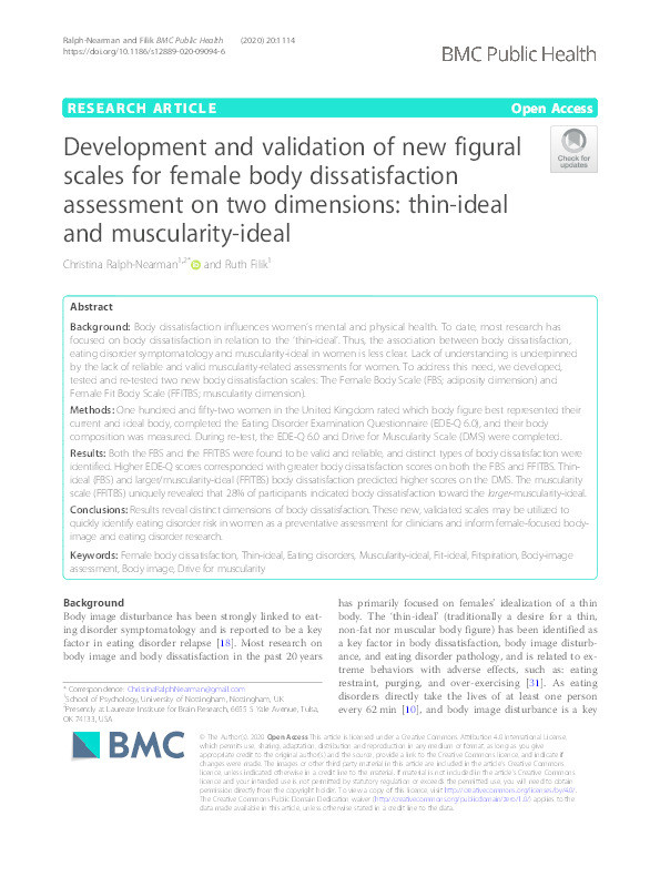 Development and validation of new figural scales for female body dissatisfaction assessment on two dimensions: thin-ideal and muscularity-ideal Thumbnail