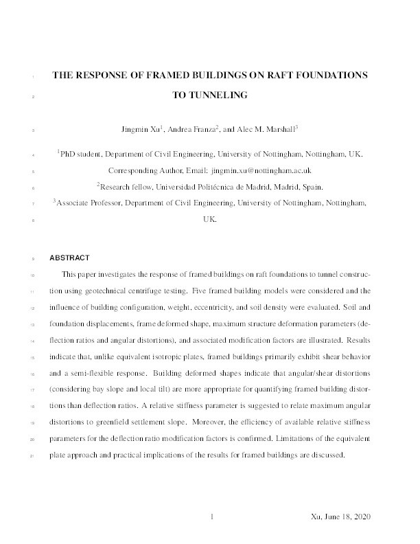 Response of Framed Buildings on Raft Foundations to Tunneling Thumbnail