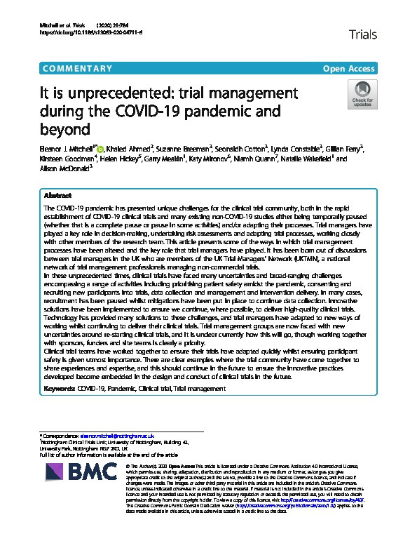 It is unprecedented: trial management during the COVID-19 pandemic and beyond Thumbnail