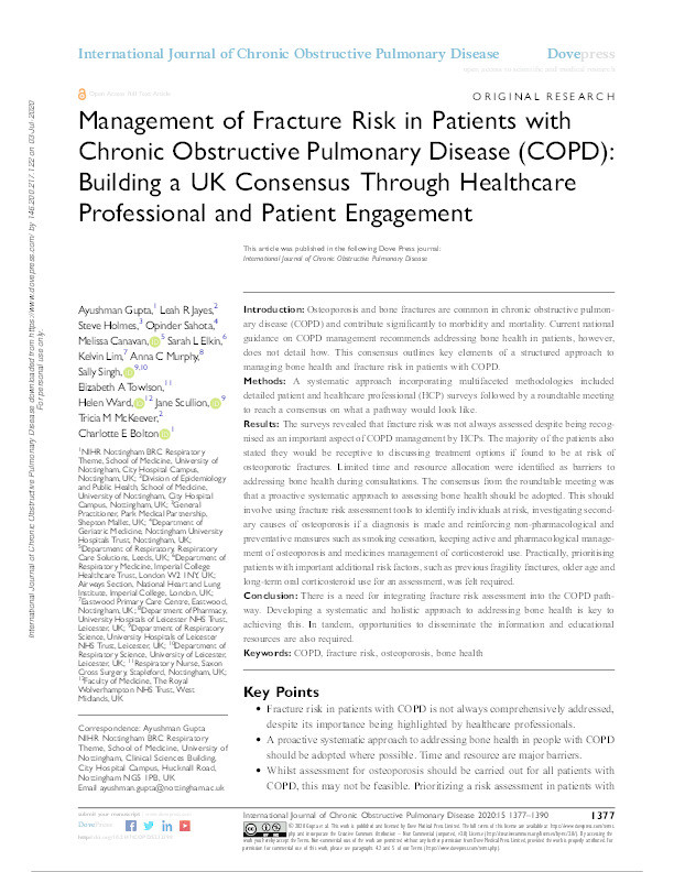 Management of Fracture Risk in Patients with Chronic Obstructive Pulmonary Disease (COPD): Building a UK Consensus Through Healthcare Professional and Patient Engagement Thumbnail