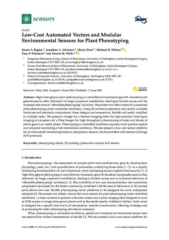 Low-cost automated vectors and modular environmental sensors for plant phenotyping Thumbnail